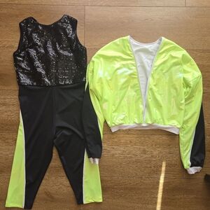 Black and Neon Green Sequin Jumpsuit